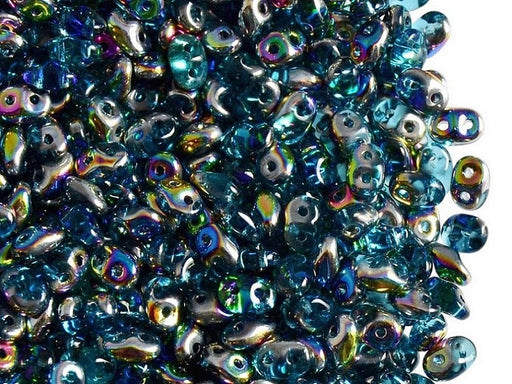 20 g 2-hole SuperDuo™ Seed Beads, 2.5x5mm, Aquamarine Vitrail, Czech Glass