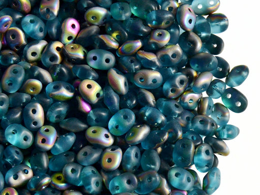 20 g 2-hole SuperDuo™ Seed Beads, 2.5x5mm, Aquamarine Vitrail Matte, Czech Glass