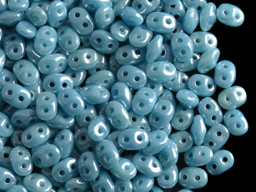 20 g 2-hole SuperDuo™ Seed Beads, 2.5x5mm, Opaque Turquoise Blue White Luster, Czech Glass