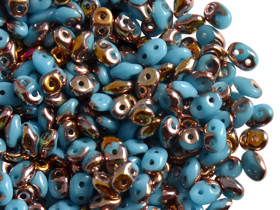 20 g 2-hole SuperDuo™ Seed Beads, 2.5x5mm, Aquamarine Capri Gold, Czech Glass