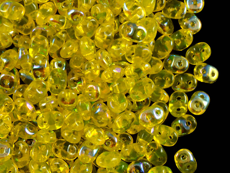 20 g 2-hole SuperDuo™ Seed Beads, 2.5x5mm, Amber AB, Czech Glass