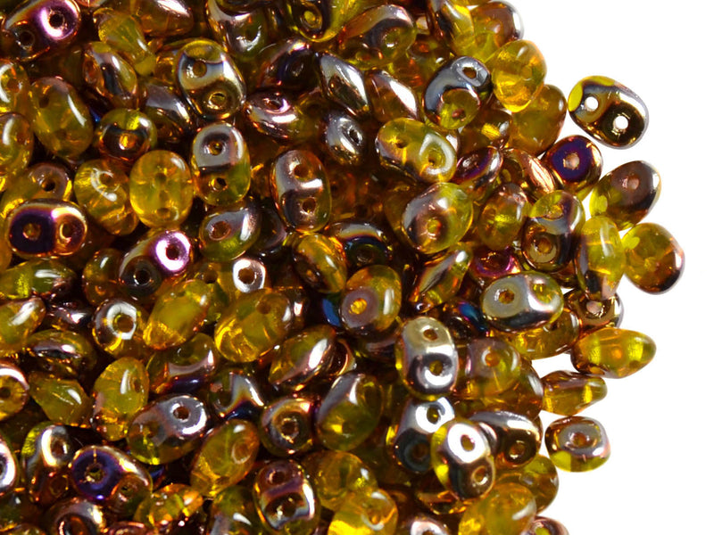 20 g 2-hole SuperDuo™ Seed Beads, 2.5x5mm, Amber Sliperit, Czech Glass