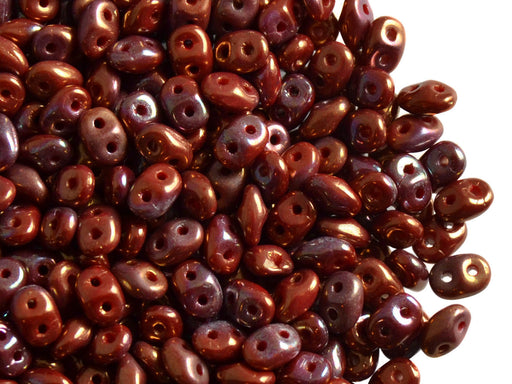 20 g 2-hole SuperDuo™ Seed Beads, 2.5x5mm, Opaque Coral Red Vega Iris, Czech Glass