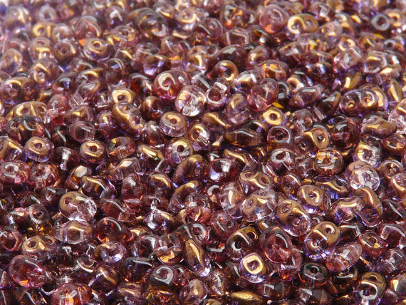 20 g 2-hole SuperDuo™ Seed Beads, 2.5x5mm, Rosaline Bronze Luster, Czech Glass