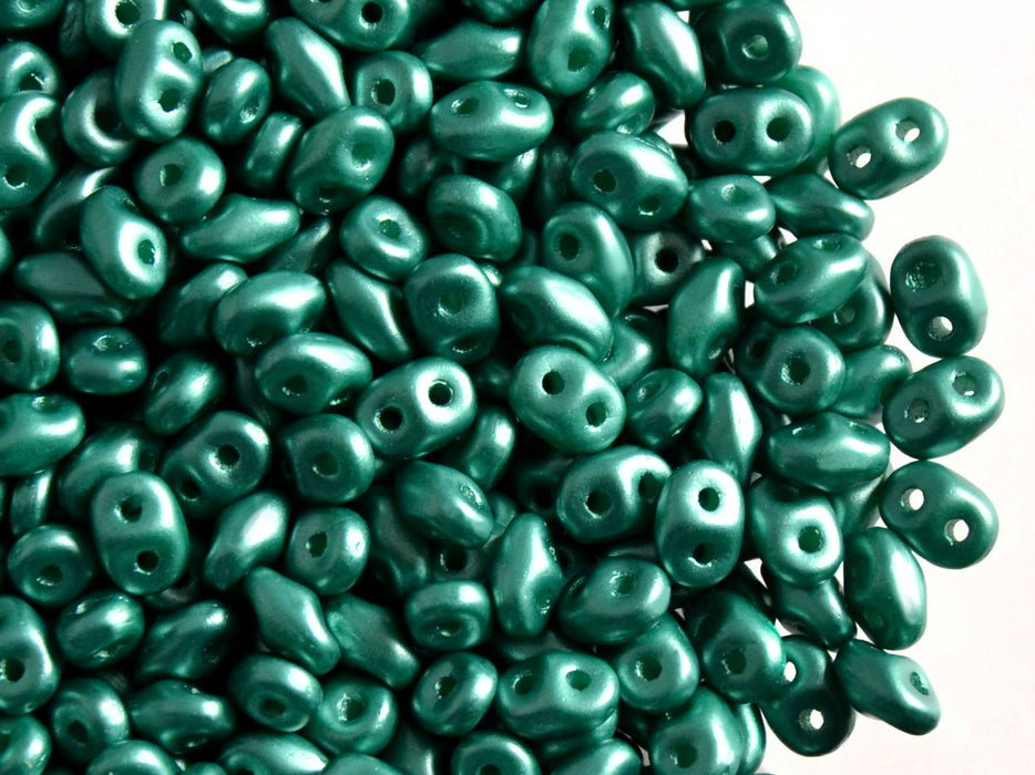 20 g 2-hole SuperDuo™ Seed Beads, 2.5x5mm, Pastel Dark Green, Czech Glass