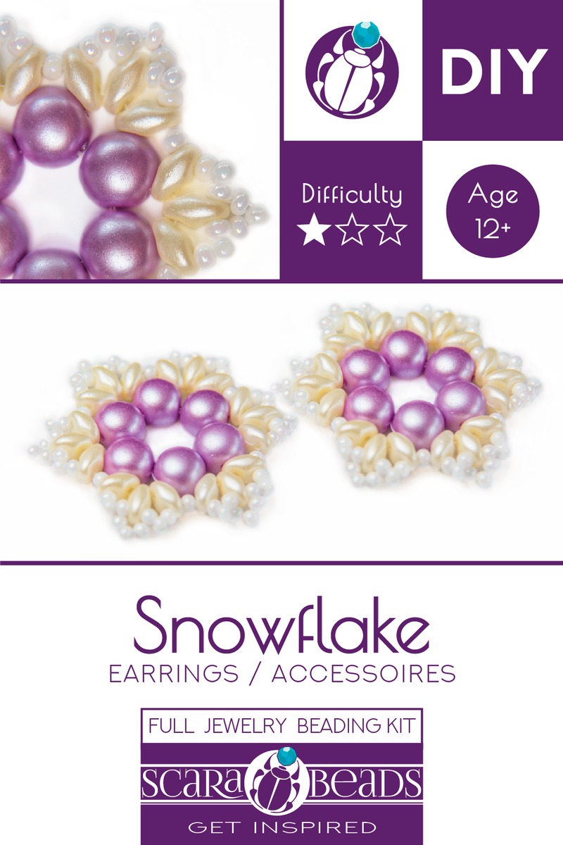 Exclusive DIY Beading Kit For Making Jewelry Snowflake 2pcs, Pink Beige, Czech Glass Beads
