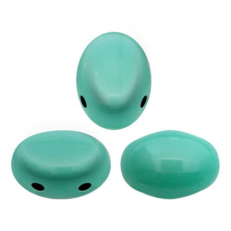 25 pcs Samos® Par Puca® Beads 5x7x3.1mm 2-Hole, Czech Glass, Opaque Green Turquoise