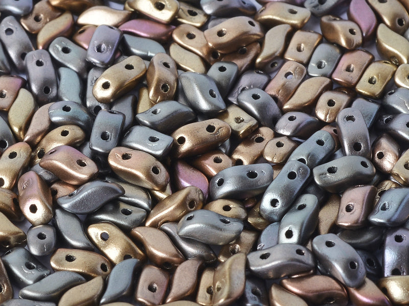 50 pcs 2-hole StormDuo® Pressed Beads, 3x7mm, Zinc Iris, Czech Glass