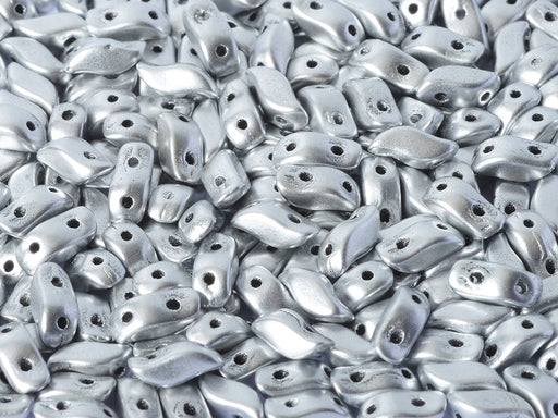 50 pcs 2-hole StormDuo® Pressed Beads, 3x7mm, Aluminum Silver, Czech Glass