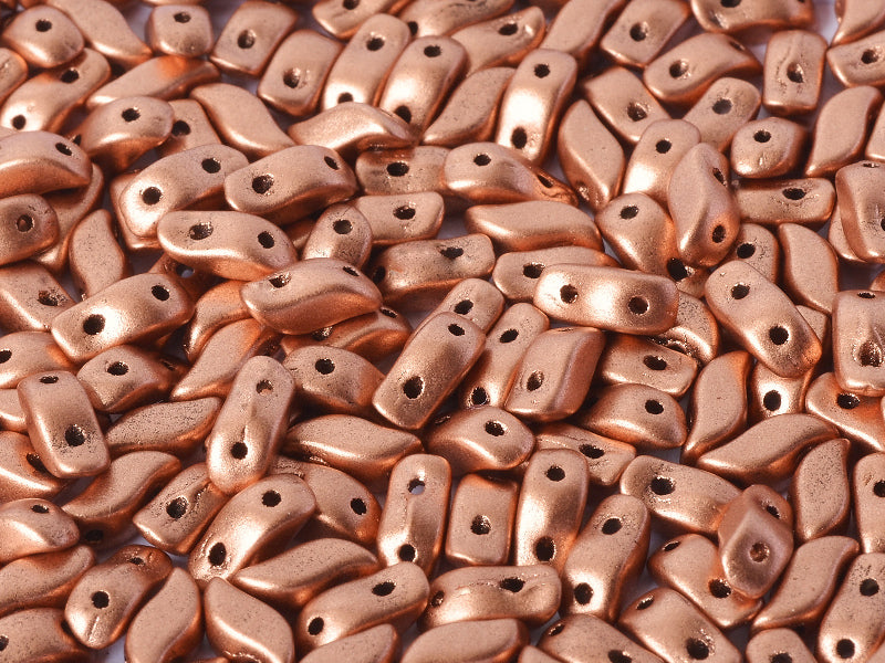 50 pcs 2-hole StormDuo® Pressed Beads, 3x7mm, Vintage Copper, Czech Glass