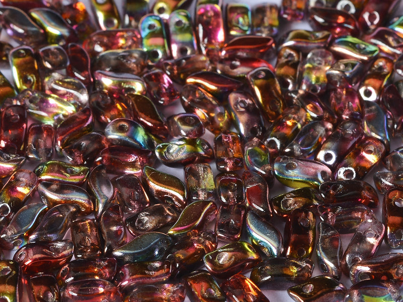 600 pcs 2-hole StormDuo® Pressed Beads, 3x7mm, Crystal Magic Wine, Czech Glass