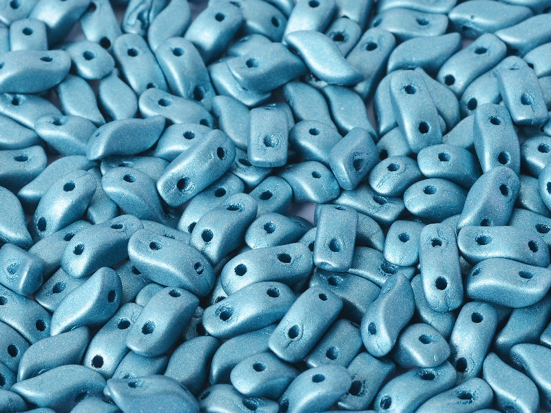 600 pcs 2-hole StormDuo® Pressed Beads, 3x7mm, Alabaster Metallic Aqua, Czech Glass