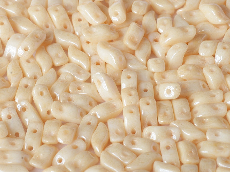 50 pcs 2-hole StormDuo® Pressed Beads, 3x7mm, Chalk White Champagne Luster, Czech Glass