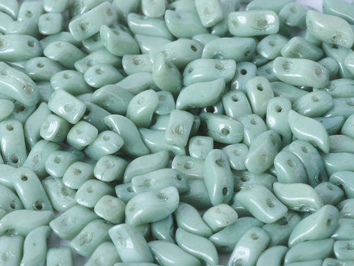 50 pcs 2-hole StormDuo® Pressed Beads, 3x7mm, Chalk White Teal Luster, Czech Glass