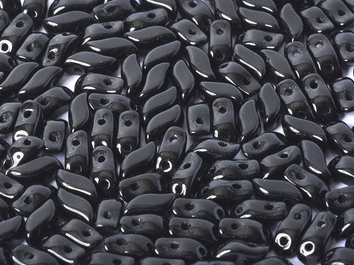 50 pcs 2-hole StormDuo® Pressed Beads, 3x7mm, Jet Black, Czech Glass