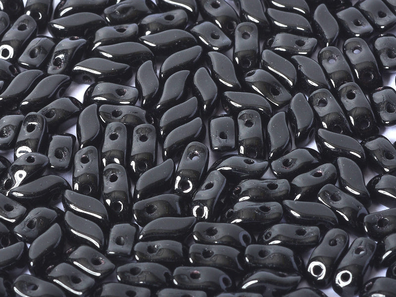 50 pcs 2-hole StormDuo® Pressed Beads, 3x7mm, Jet Black, Czech Glass
