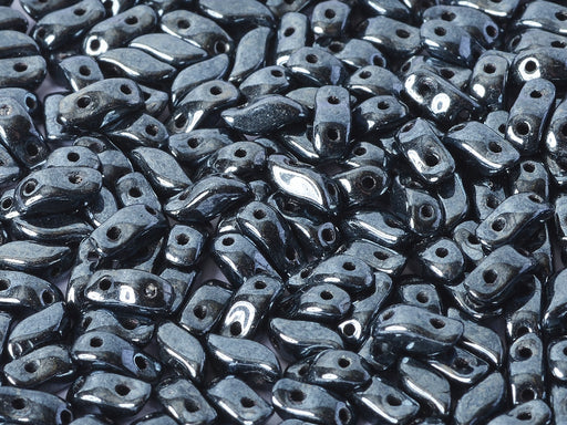 50 pcs 2-hole StormDuo® Pressed Beads, 3x7mm, Jet Hematite, Czech Glass