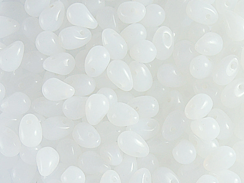 60 pcs Teardrop Small Glass Beads, 4x6mm, White Alabaster, Czech Glass