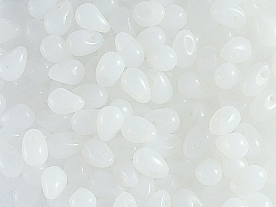 60 pcs Teardrop Small Glass Beads, 4x6mm, White Alabaster, Czech Glass