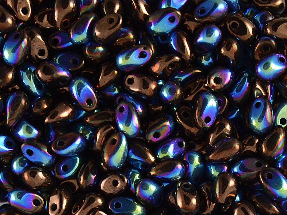 60 pcs Teardrop Small Glass Beads, 4x5mm, Jet Brown Iris AB, Czech Glass