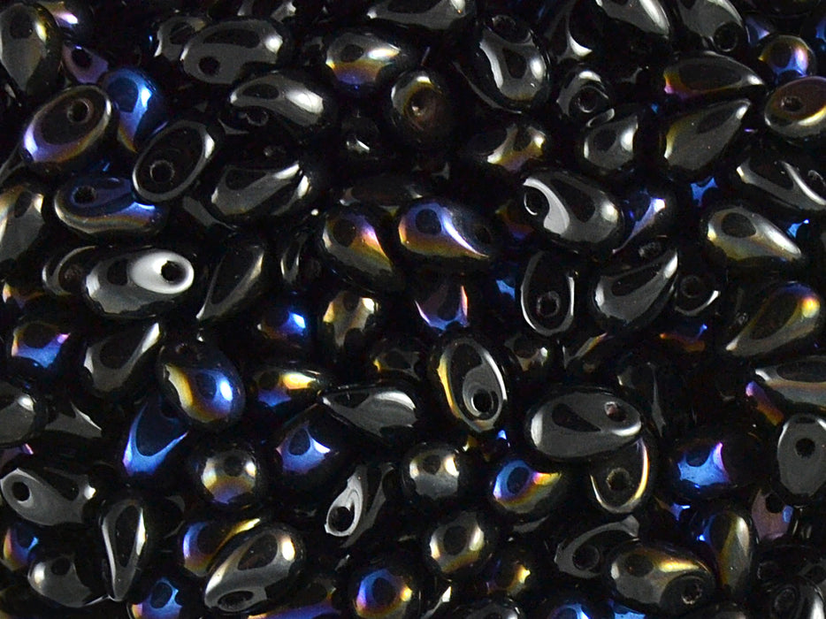 60 pcs Teardrop Small Glass Beads, 4x5mm, Jet Black Azuro, Czech Glass