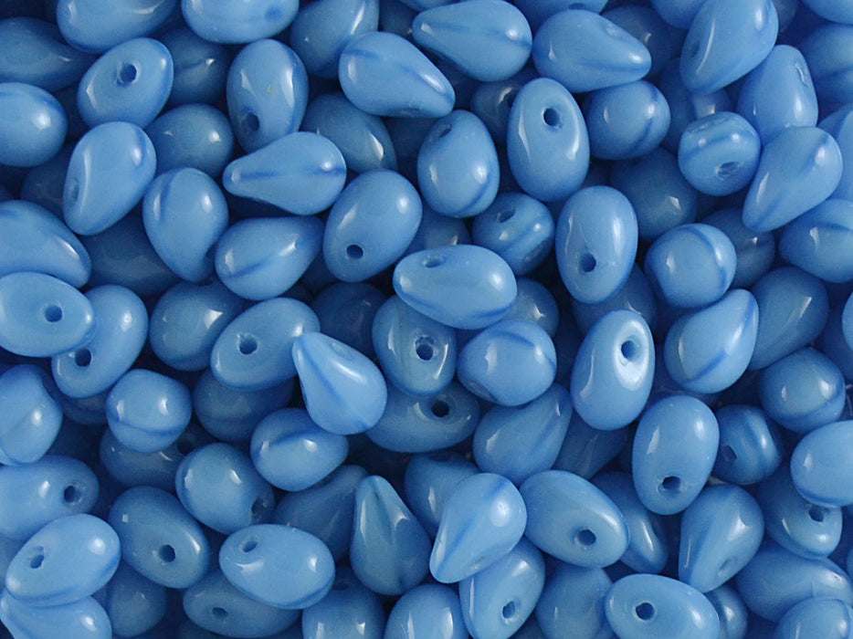 60 pcs Teardrop Small Glass Beads, 4x6mm, Opaque Aquamarine Silk, Czech Glass