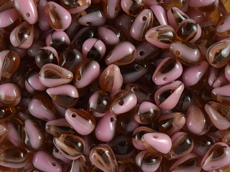 60 pcs Teardrop Small Glass Beads, 4x6mm, Opaque Pink Transparent Topaz, Czech Glass