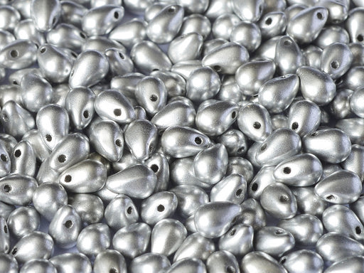 60 pcs Teardrop Small Glass Beads, 4x6mm, Aluminum Silver, Czech Glass