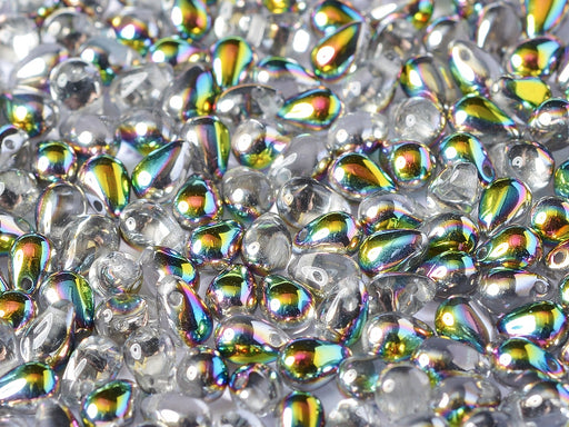 60 pcs Teardrop Small Glass Beads, 4x6mm, Crystal Vitrail, Czech Glass
