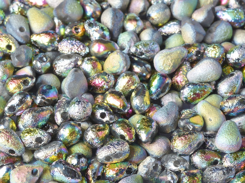 60 pcs Teardrop Small Glass Beads, 4x6mm, Crystal Etched Vitrail Full, Czech Glass