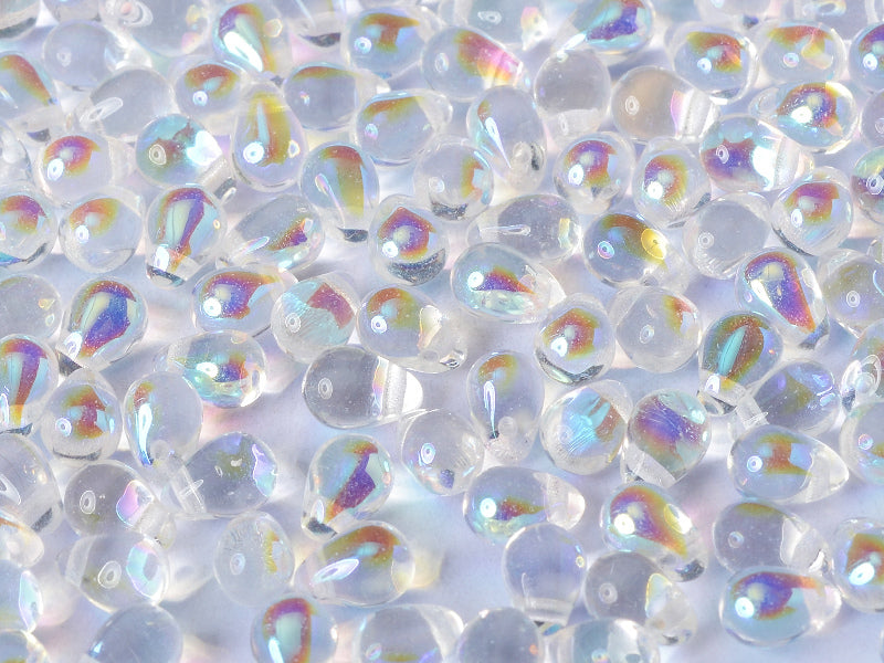 60 pcs Teardrop Small Glass Beads, 4x6mm, Crystal AB, Czech Glass
