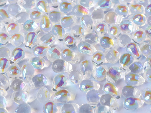 60 pcs Teardrop Small Glass Beads, 4x6mm, Crystal AB, Czech Glass