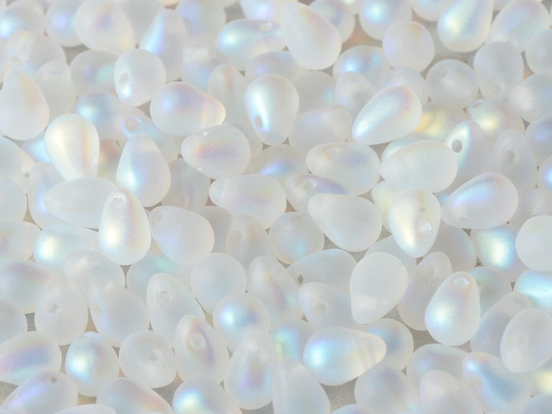 60 pcs Teardrop Small Glass Beads, 4x6mm, Crystal Full AB Matte, Czech Glass