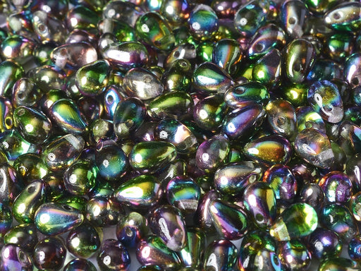 60 pcs Teardrop Small Glass Beads, 4x6mm, Crystal Magic Orchid, Czech Glass