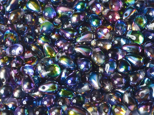 60 pcs Teardrop Small Glass Beads, 4x6mm, Crystal Magic Blue, Czech Glass
