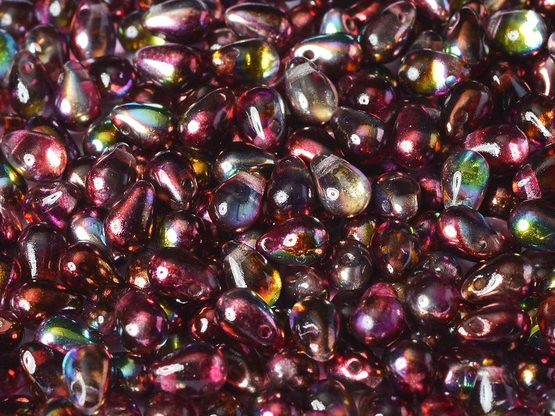 60 pcs Teardrop Small Glass Beads, 4x6mm, Crystal Magic Wine, Czech Glass