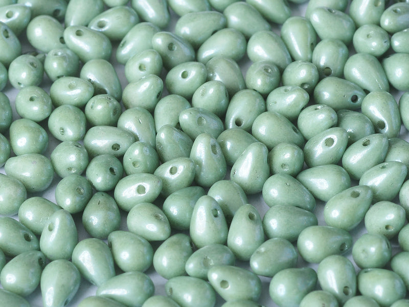60 pcs Teardrop Small Glass Beads, 4x6mm, Chalk White Teal Luster, Czech Glass