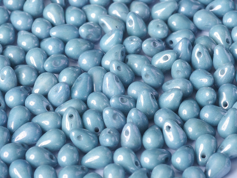 60 pcs Teardrop Small Glass Beads, 4x6mm, Chalk White Baby Blue Luster, Czech Glass