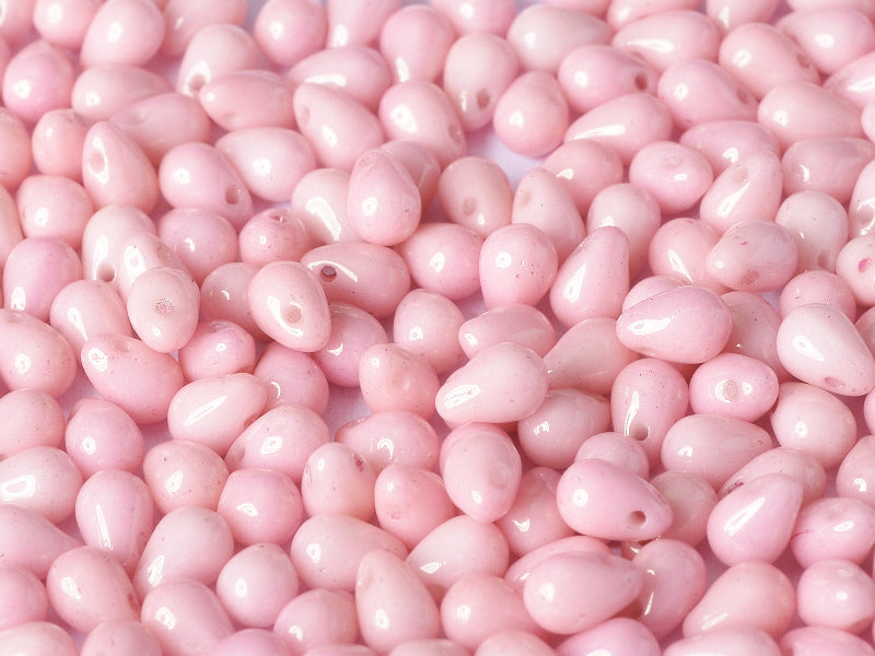 60 pcs Teardrop Small Glass Beads, 4x6mm, Chalk White Lila Luster, Czech Glass