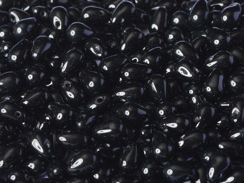 60 pcs Teardrop Small Glass Beads, 4x6mm, Jet Black, Czech Glass