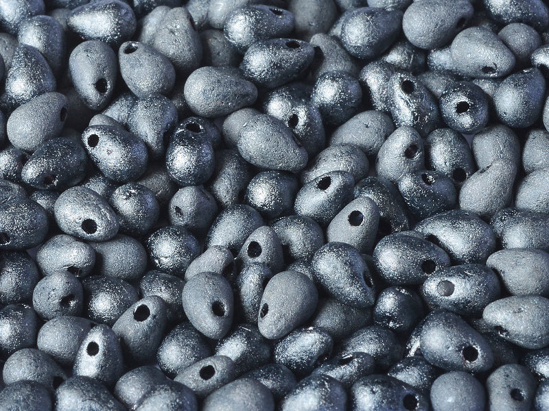 60 pcs Teardrop Small Glass Beads, 4x6mm, Jet Etched Hematite, Czech Glass