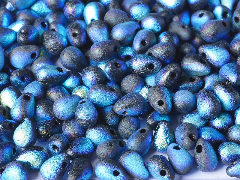 60 pcs Teardrop Small Glass Beads, 4x6mm, Jet Etched AB Full, Czech Glass