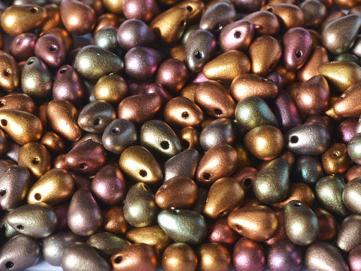 60 pcs Teardrop Small Glass Beads, 4x6mm, Purple Iris Gold, Czech Glass