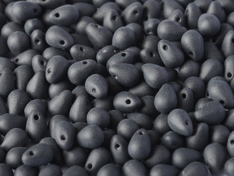 60 pcs Teardrop Small Glass Beads, 4x6mm, Jet Matte, Czech Glass