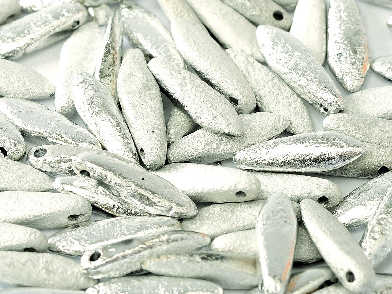 25 pcs Dagger Beads, 5x16mm, 1-Hole, Czech Glass, Crystal Etched Labrador Full