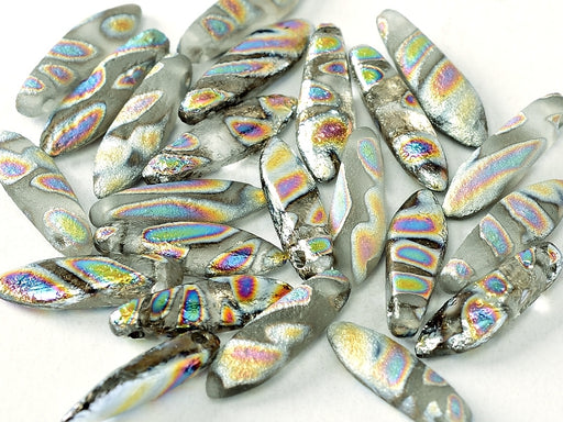 25 pcs Dagger Beads, 5x16mm, 1-Hole, Czech Glass, Crystal Etched Vitrail Stripes