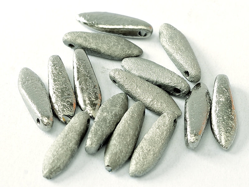 25 pcs Dagger Beads, 5x16mm, 1-Hole, Czech Glass, Crystal Etched Chrome Full