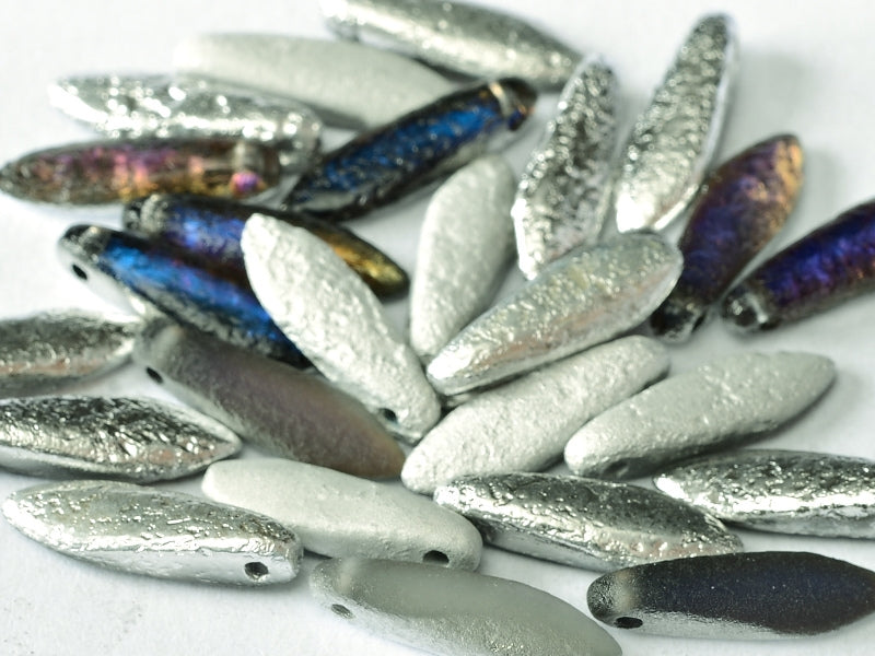 25 pcs Dagger Beads, 5x16mm, 1-Hole, Czech Glass, Crystal Etched Bermuda Blue