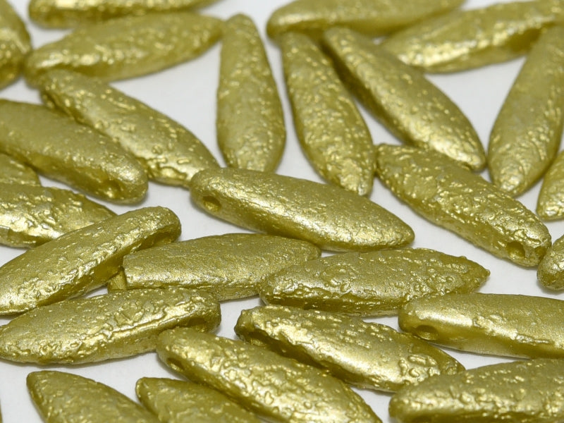25 pcs Dagger Beads, 5x16mm, 1-Hole, Czech Glass, Alabaster Etched Metallic Lime