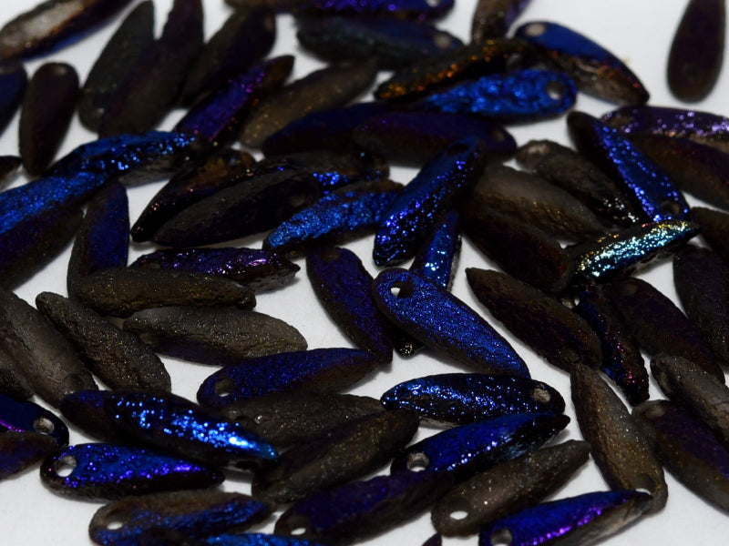 Dagger Beads 3x11 mm Crystal Etched Azuro Full Czech Glass Blue Grey Multicolored